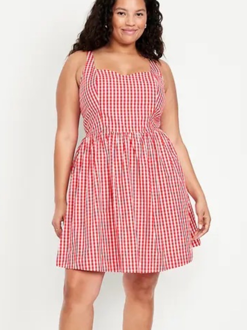 Old Navy Red Gingham Fit & Flare Cami Mini Dress